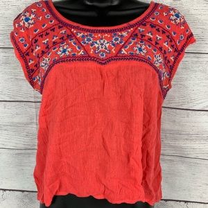 American Eagle boho embroidered top coral